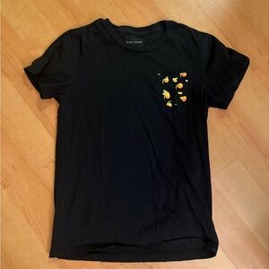 Black T-Shirt with Peaches Print Pocket